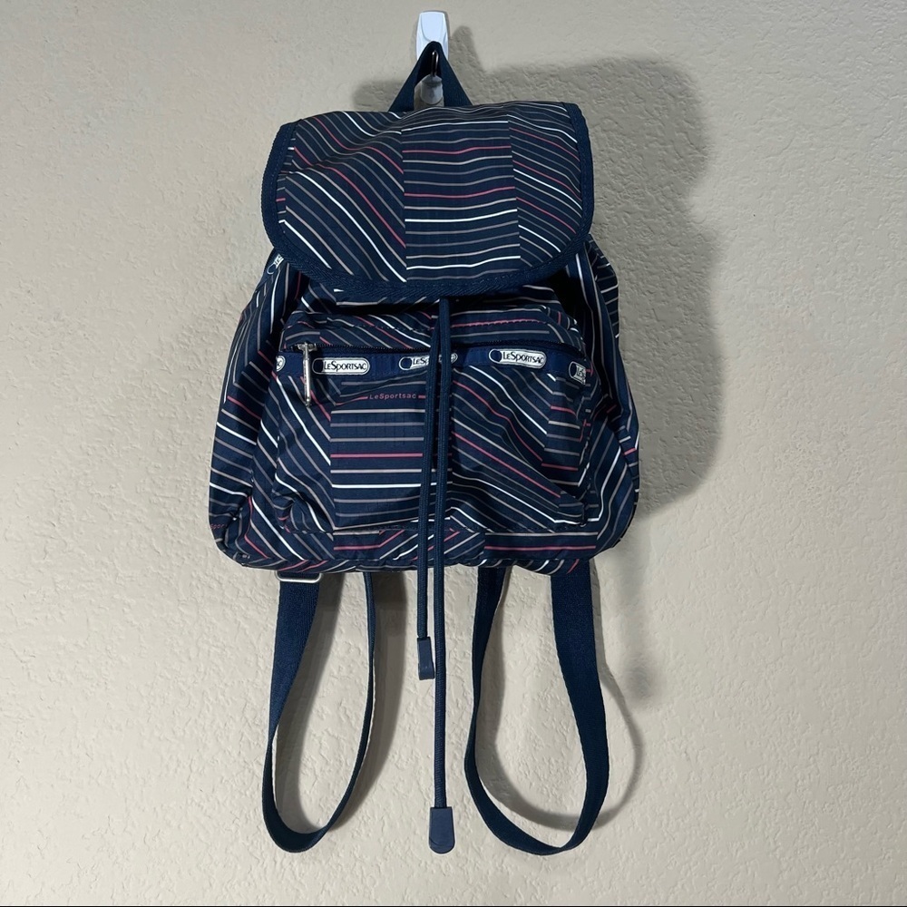 LESPORTSAC-Small Edie Drawstring Backpack Bag In Stripe Euphoria EUC Daily Use